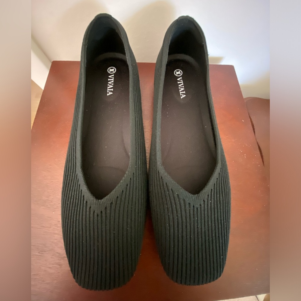 VIVAIA Margot 2.0 Square Toe Black Ribbed Ballet Flat Sz 39 / 8